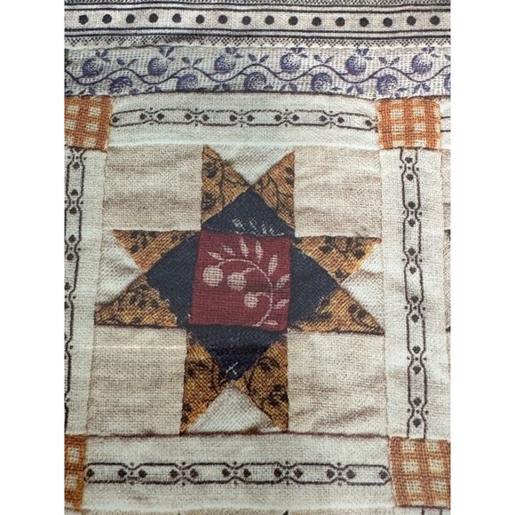 Vintage ? Framed Quilt Star Patchwork Print Wall Art 10"x10" With Rustic Wooden - Picture 13 of 16